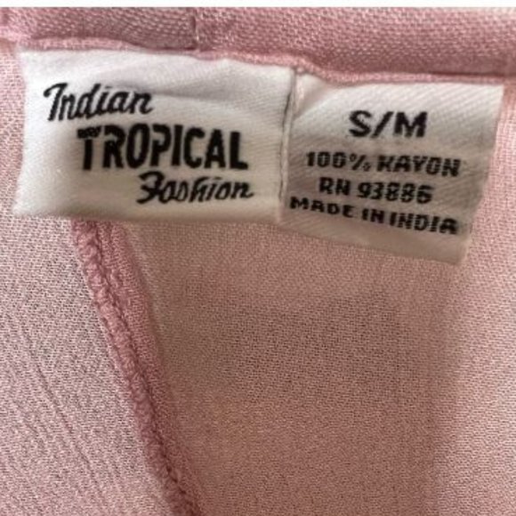 Indian Tropical Fashion Womens Tie-Neck Midi Dress Lace Trim Size S Pink - Picture 4 of 4